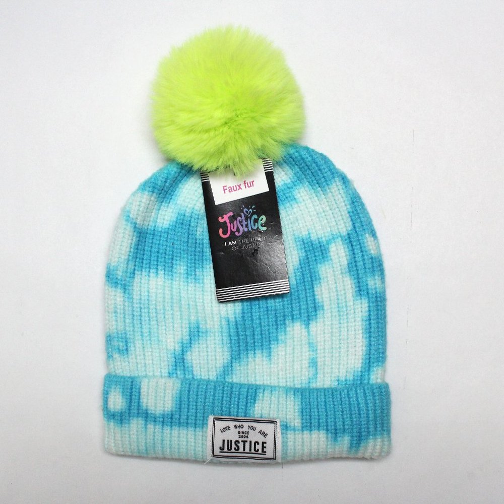 One Size Justice Girl's Tie Dye Beanie With Pom Pom
